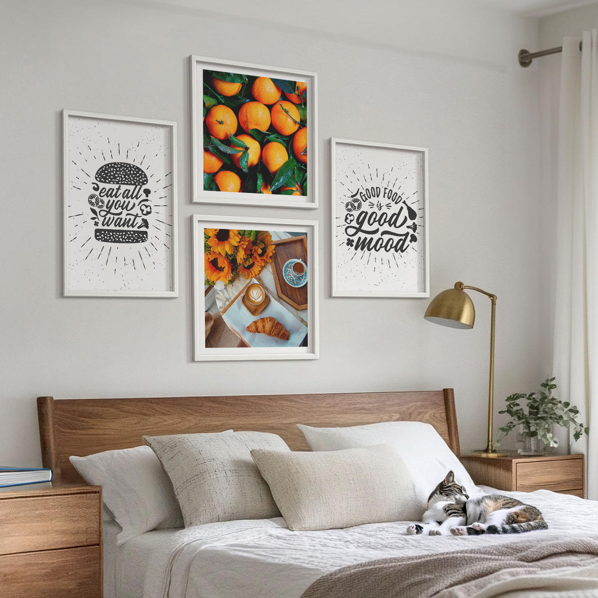WANDBILDER 4er-Set - 50x50 cm & 40x60 cm Weißer Rahmen - Juicy Oranges Kitchen - Weiß, Kunststoff (50/50cm) - ArtPrintCave