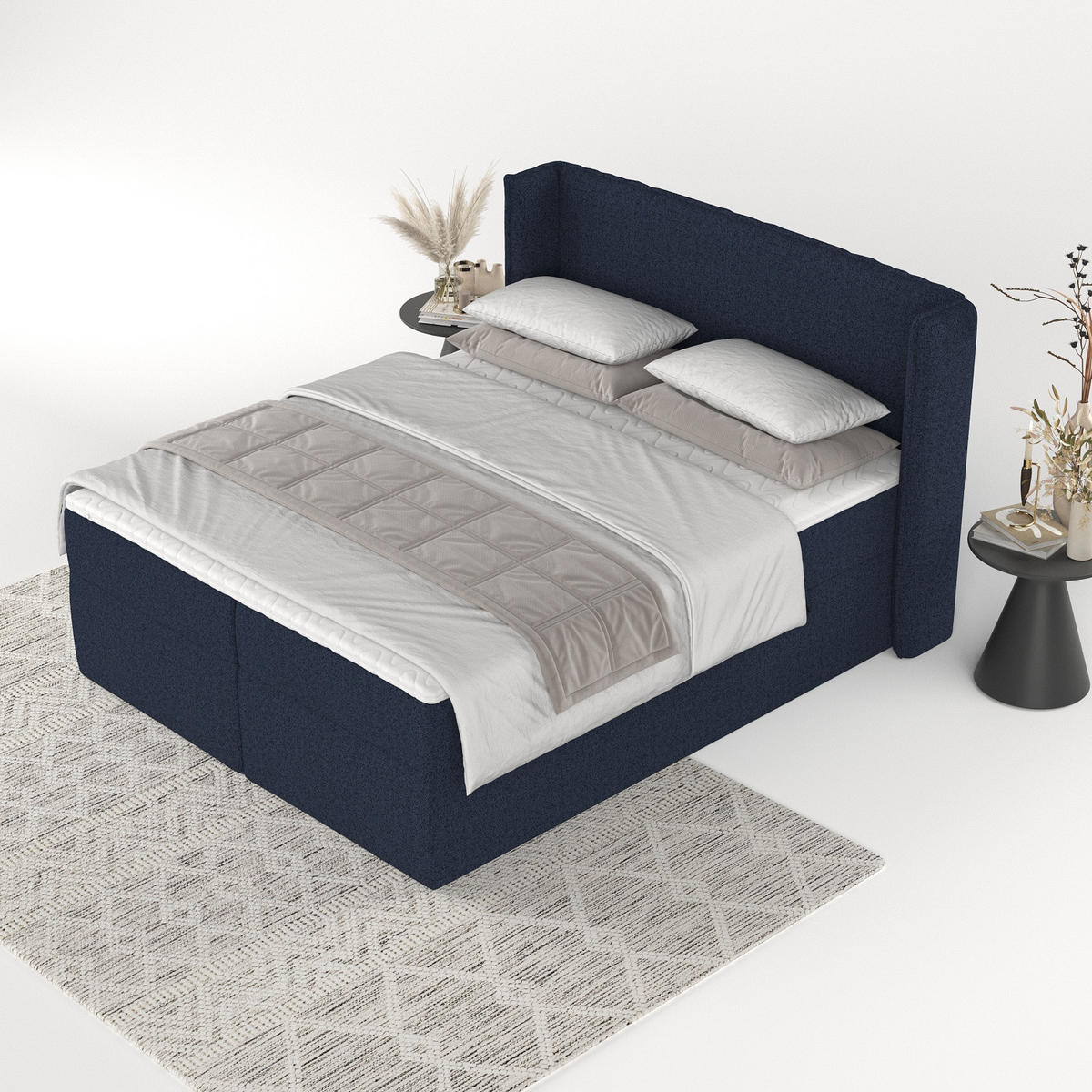 BOXBETT Viva 140/200 cm Marineblau im Riva Stoff - Schwarz/Dunkelblau, Holz/Holzwerkstoff (140/200cm) - AltaBeds