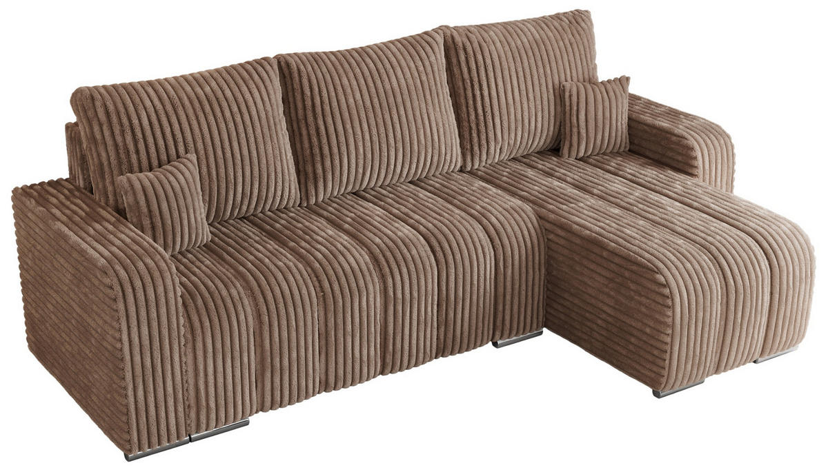 ECKSOFA KIRASSO L Braun Cord - Braun/Grau, Textil (245/147cm) - MKS