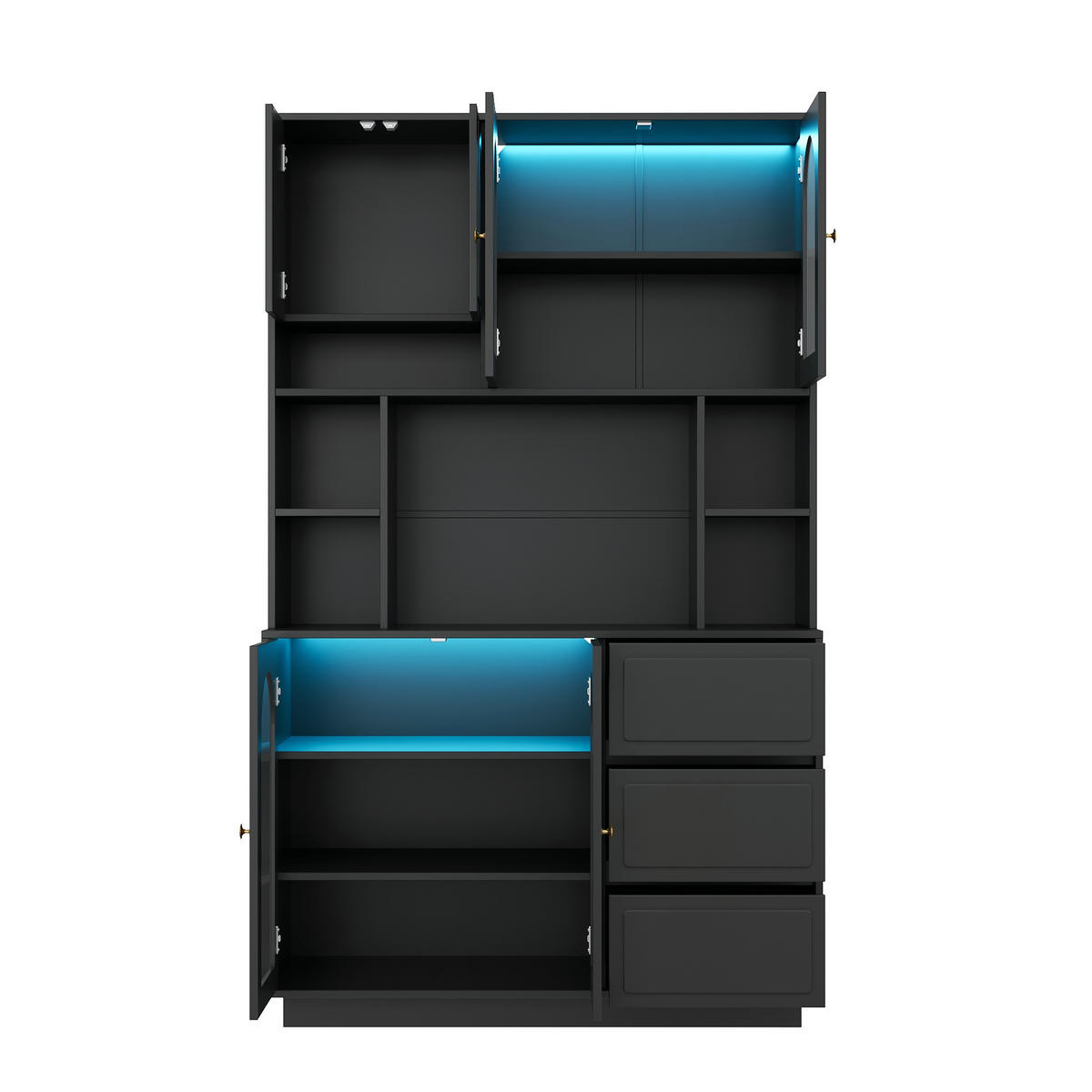 GESCHIRRSCHRANK LED Bogen Türen Acryltüren - Schwarz, Holzwerkstoff (106/175/30cm) - FLIEKS