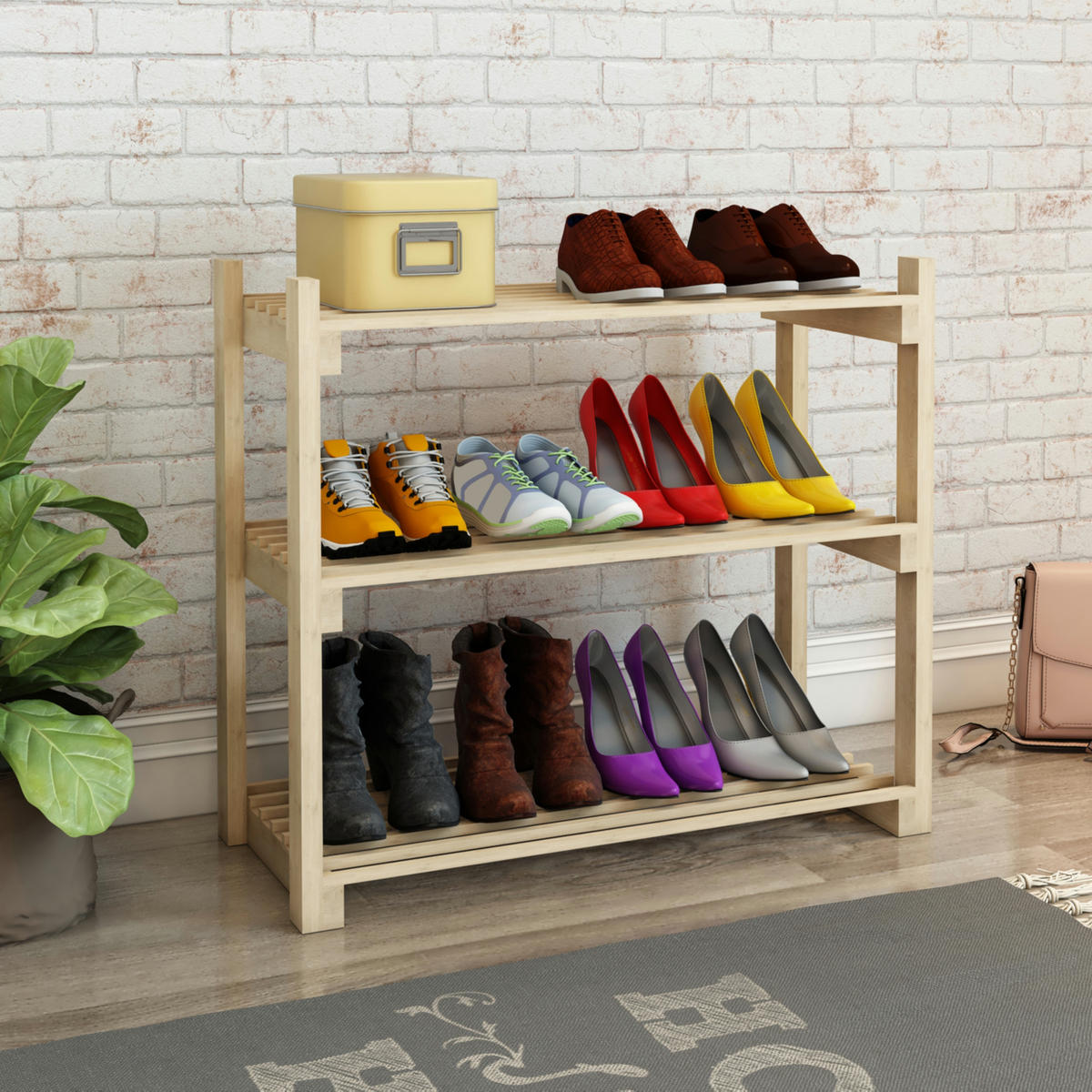 SCHUHREGAL Them - Naturfarben, Holz (68/60/30cm) - [en.casa]