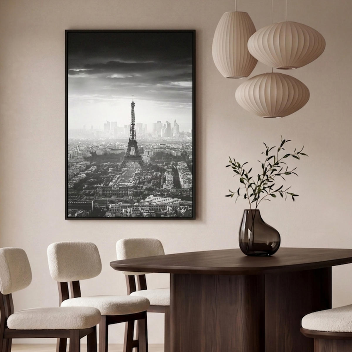 LEINWAND Bilder mit Rahmen - Paris - Skyline - Eiffelturm - Stadt - Wolken - 100x150 - Dunkelgrau, Textil (100/150cm) - MuchoWow