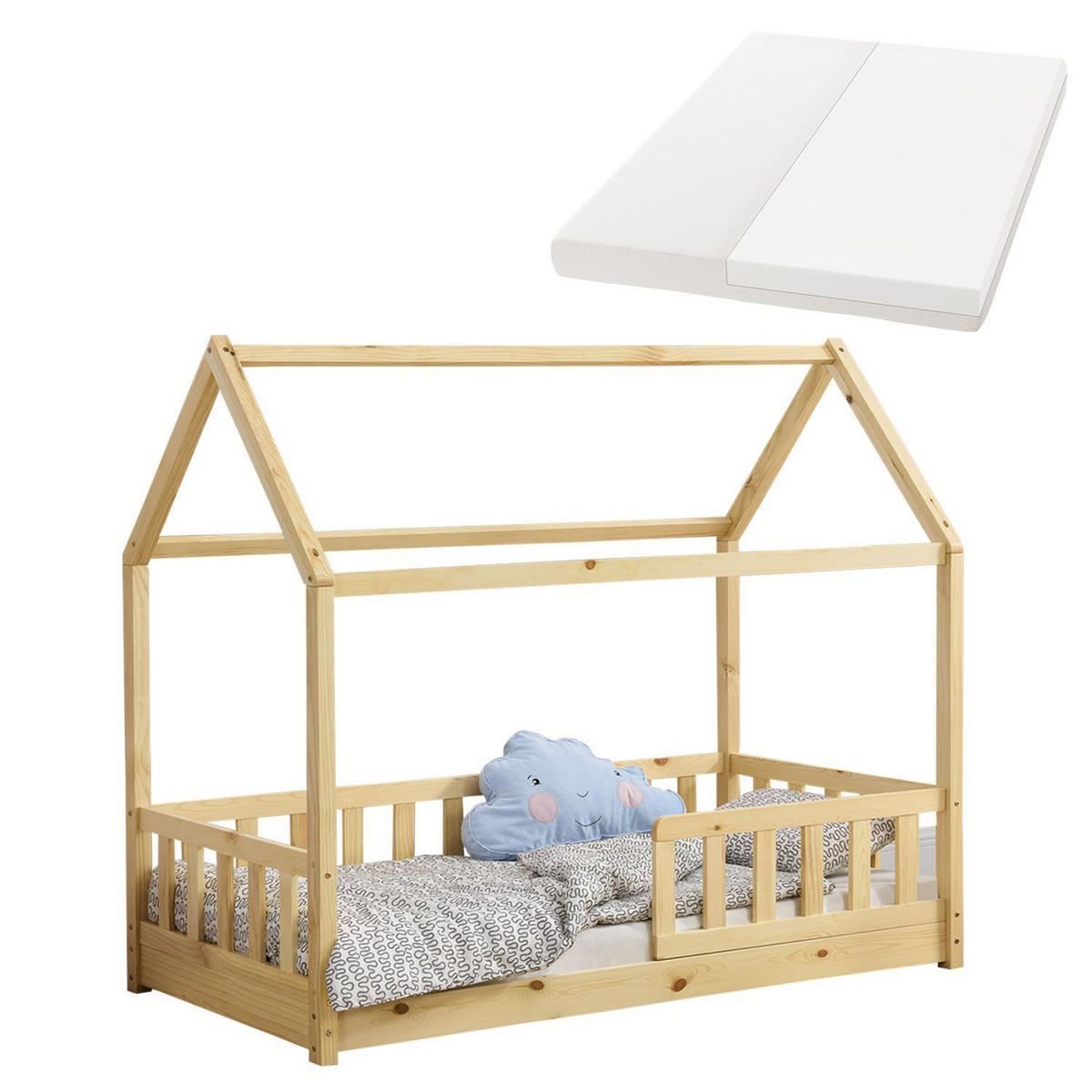 KINDERBETT Marli mit Matratze natur 80x160 cm - Naturfarben, Holzwerkstoff (80/160cm) - Juskys
