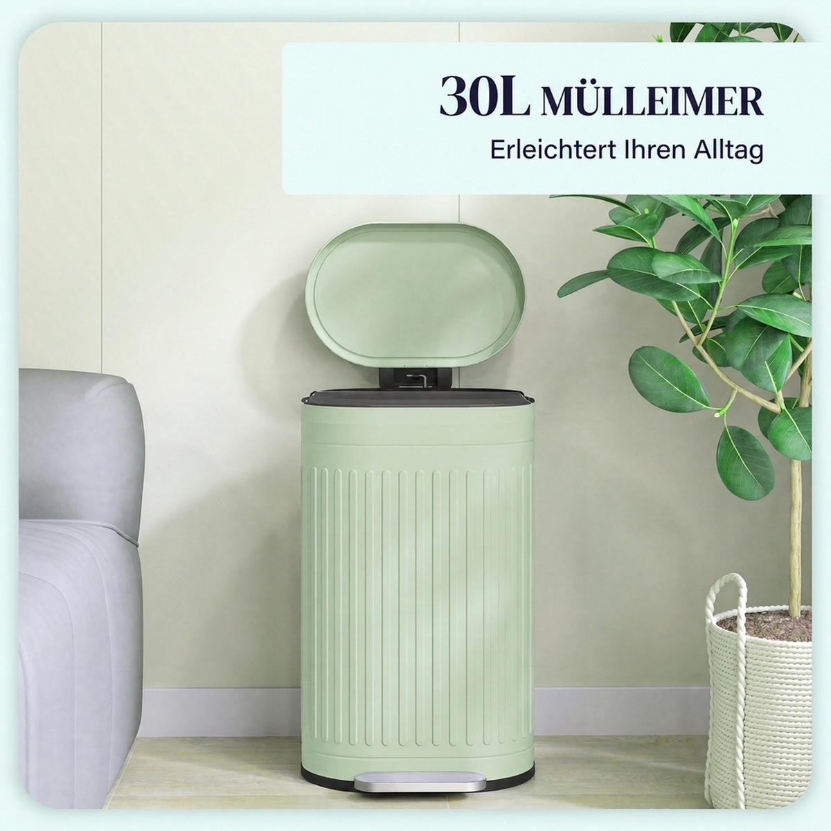 MÜLLEIMER 30l Metall Kunststoff Grün - Grün, Metall (31.2/60.8/36.5cm) - HOMCOM