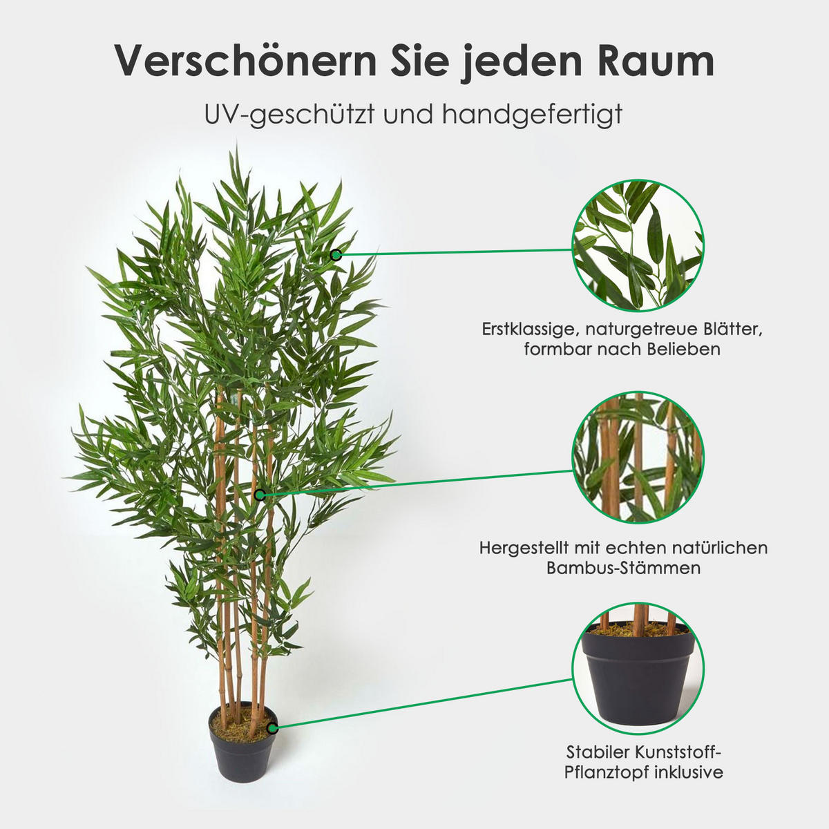 KUNSTBAUM Bambus, 155 cm - Grün, Kunststoff (155cm) - Homescapes