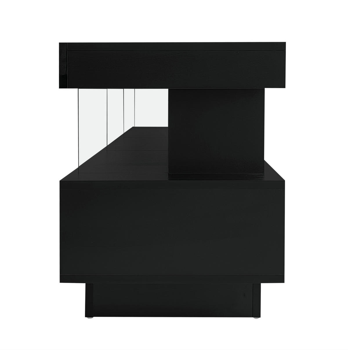 LOWBOARD 160/38/50,5 cm aus Spanplatte mit LED-Beleuchtung und 3 Glasablagen Schwarz - Schwarz, Holzwerkstoff (160/50.5/38cm) - Modenvie