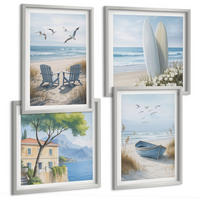 BILDER SET 4er Set - 50x50 cm & 40x60 cm Silberner Rahmen - Strandbretter, Surfboote, Vögel - Silberfarben, Kunststoff (50/50cm) - TULUP