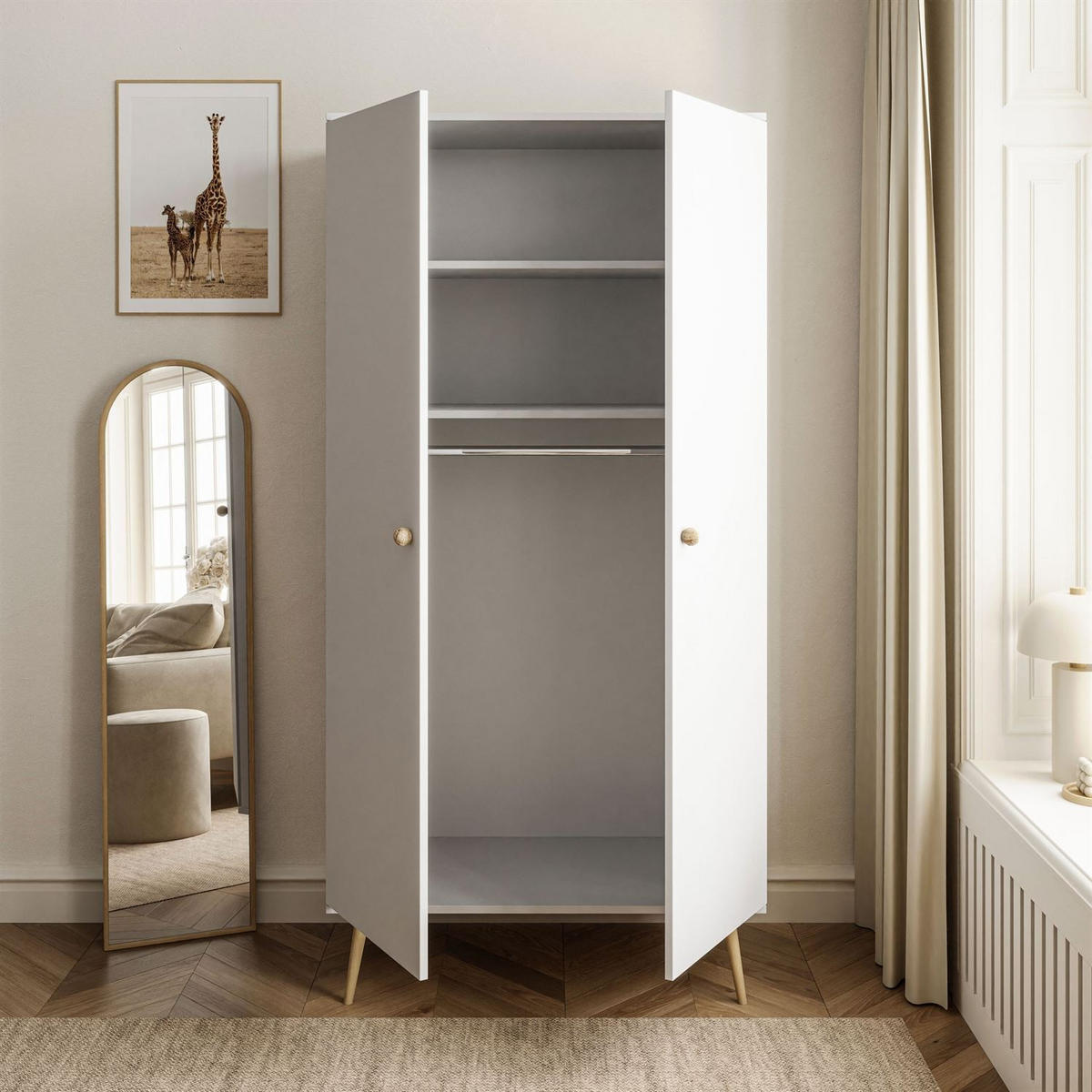 KLEIDERSCHRANK Zweitüriger HARMONY Weiß - Weiß, Holzwerkstoff (100/202/52cm) - Lookway