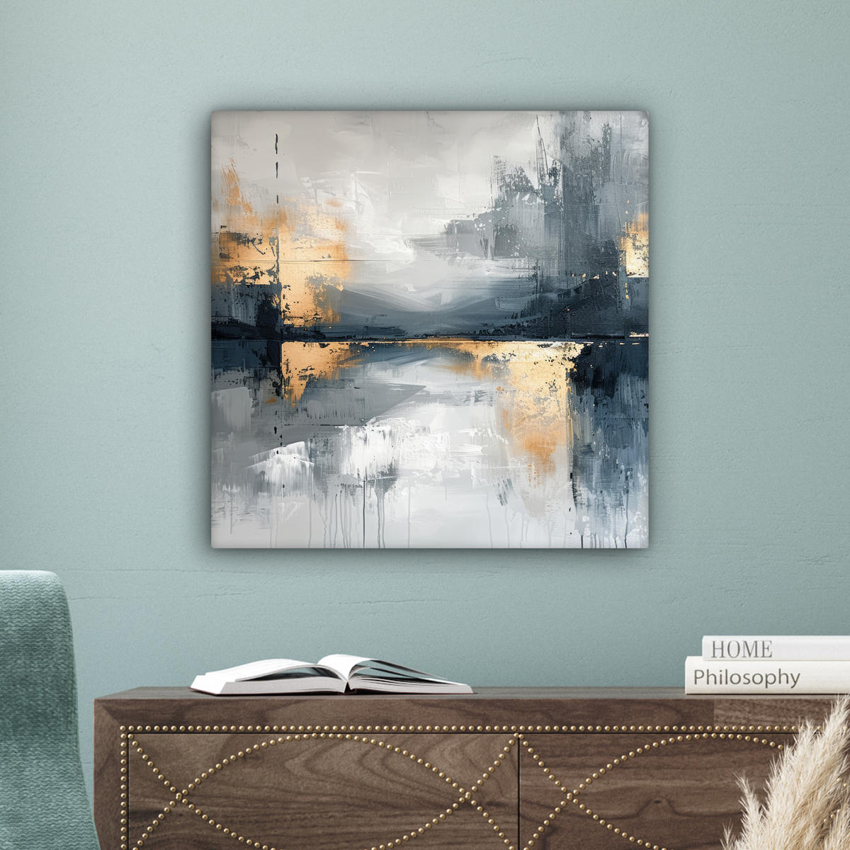 LEINWANDBILD Kunst - Grau - Gold - Abstrakt 50x50 cm - Dunkelgrau, Textil (50/50cm) - MuchoWow