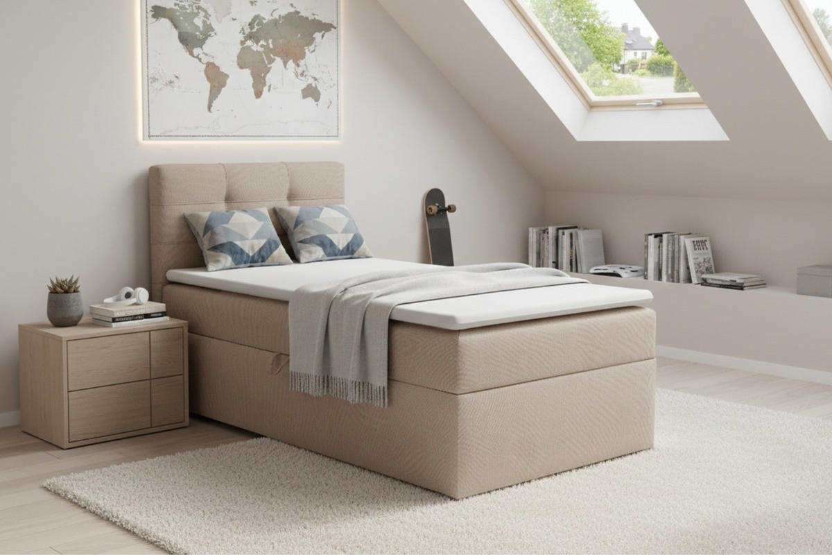 BOXBETT FLO 90/200 in Velours Beige links H4 - Beige, Holz/Holzwerkstoff (90/200cm) - Deine Möbel 24