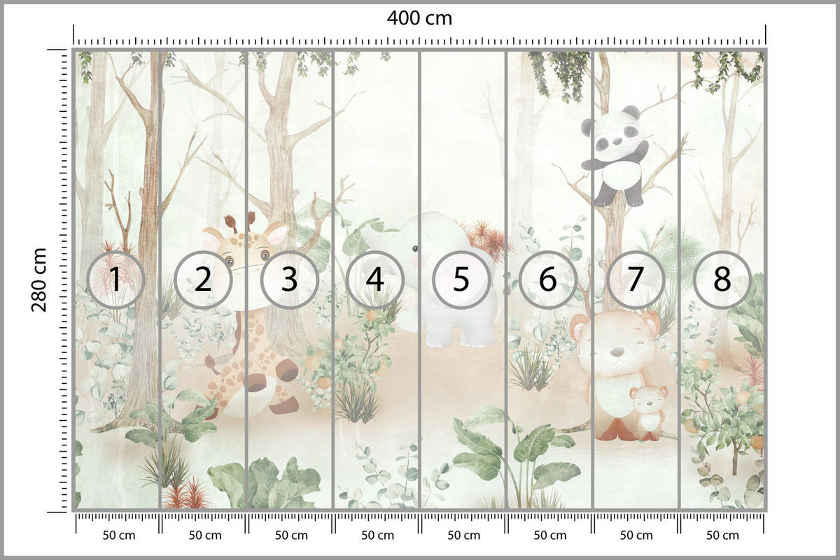 FOTOTAPETE für Kinder Tiere Wald Pflanzen 400x280 - Beige/Orange, Papier (400/280cm) - Muralo