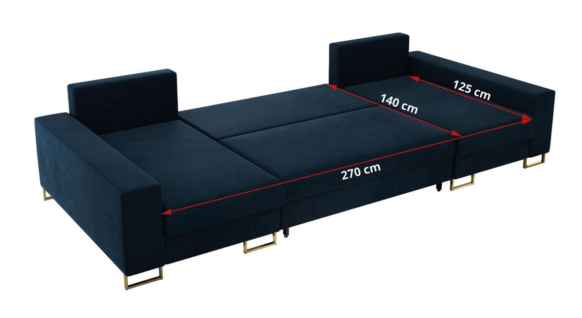 WOHNLANDSCHAFT DORIAN U Velvet Dunkelblau - Goldfarben/Dunkelblau, Textil/Metall (312/95/138cm) - MKS