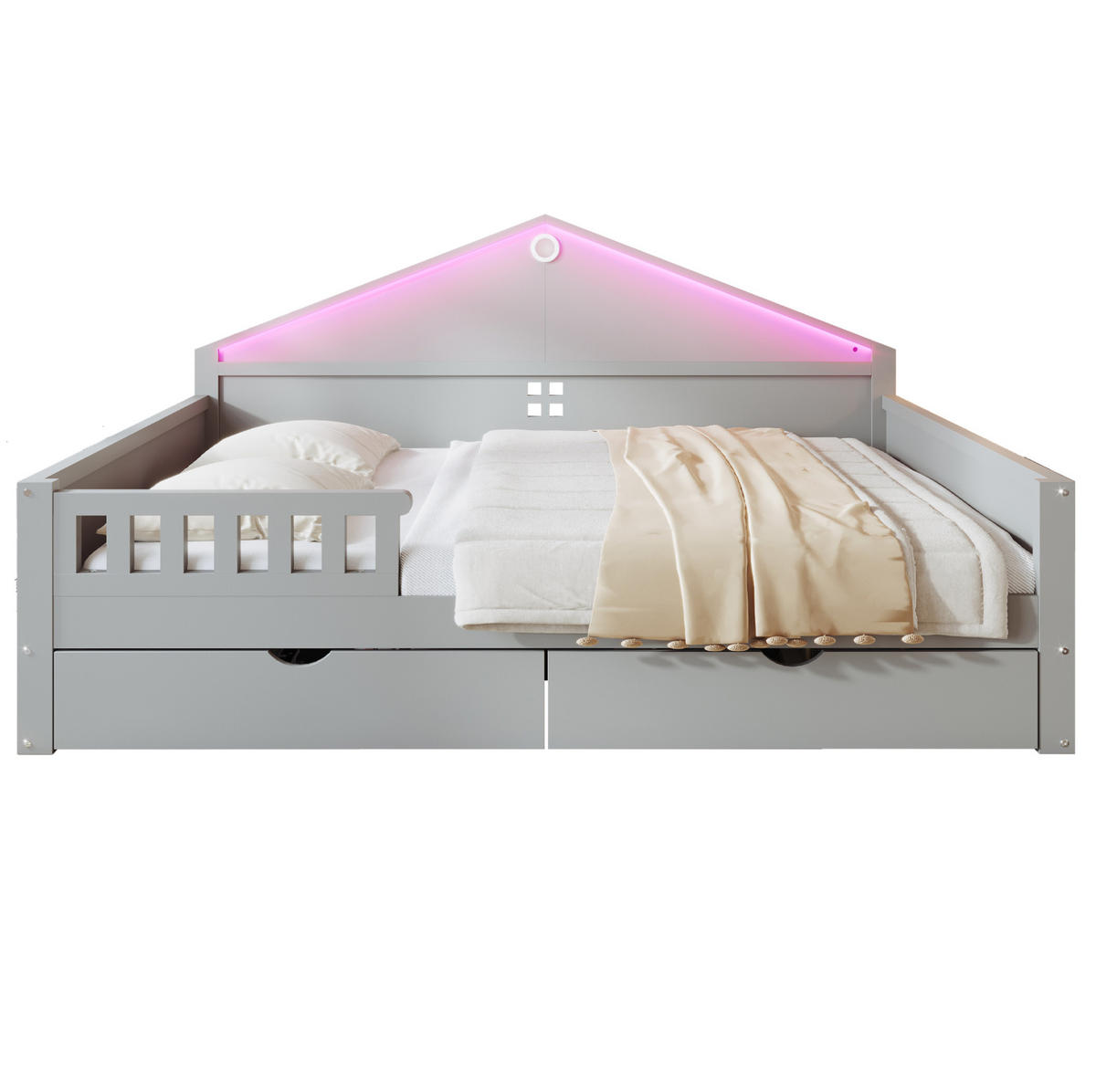 BETT mit LED-Beleuchtung und 2 Schubladen 140x200 cm Grau - Grau, Holzwerkstoff (140/200cm) - Beauniv