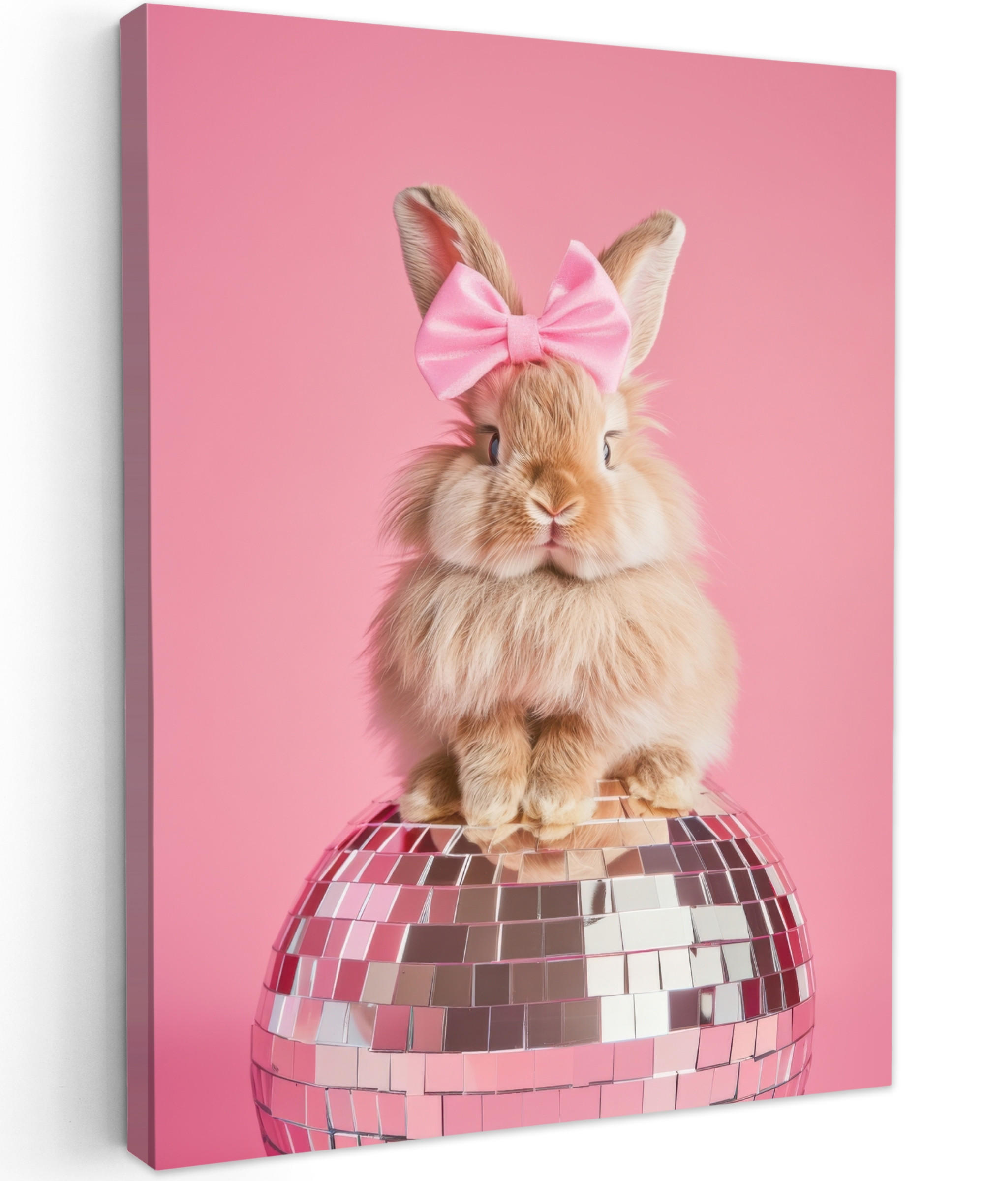 LEINWANDBILD Schleife - Discoball - Kaninchen Room Decor 30x40 cm - Pink, Textil (30/40cm) - MuchoWow