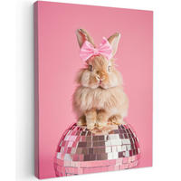 LEINWANDBILD Schleife - Discoball - Kaninchen Room Decor 30x40 cm - Pink, Textil (30/40cm) - MuchoWow