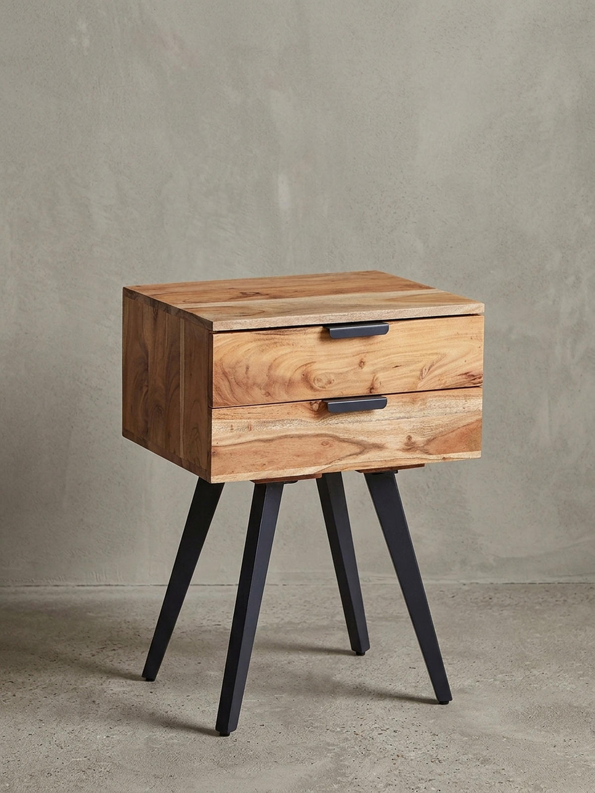 NACHTTISCH – Akazie Massivholz, Industrial-Stil, handmade, braun/grau - Beige/Anthrazit, Holz/Metall (47/65/35cm) - KADIMA DESIGN