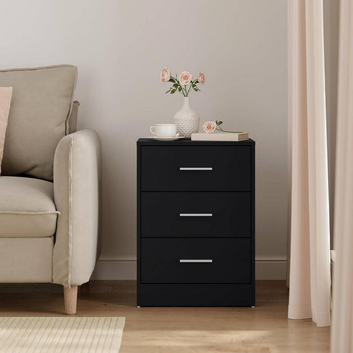 NACHTTISCH 2er Set, 39x54x28 cm, Schwarz - Schwarz, Holzwerkstoff (39/54/28cm) - Woltu