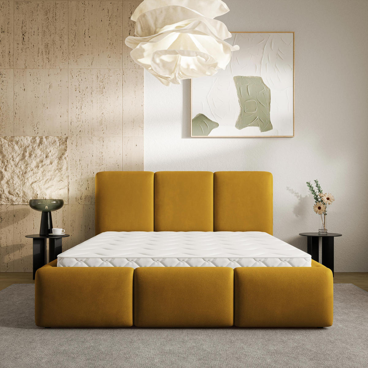 ČALOUNĚNÁ Postel ARSIL 160x200 cm Žlutá - žlutá, kompozitní dřevo/textil (160/200cm) - MASSENO