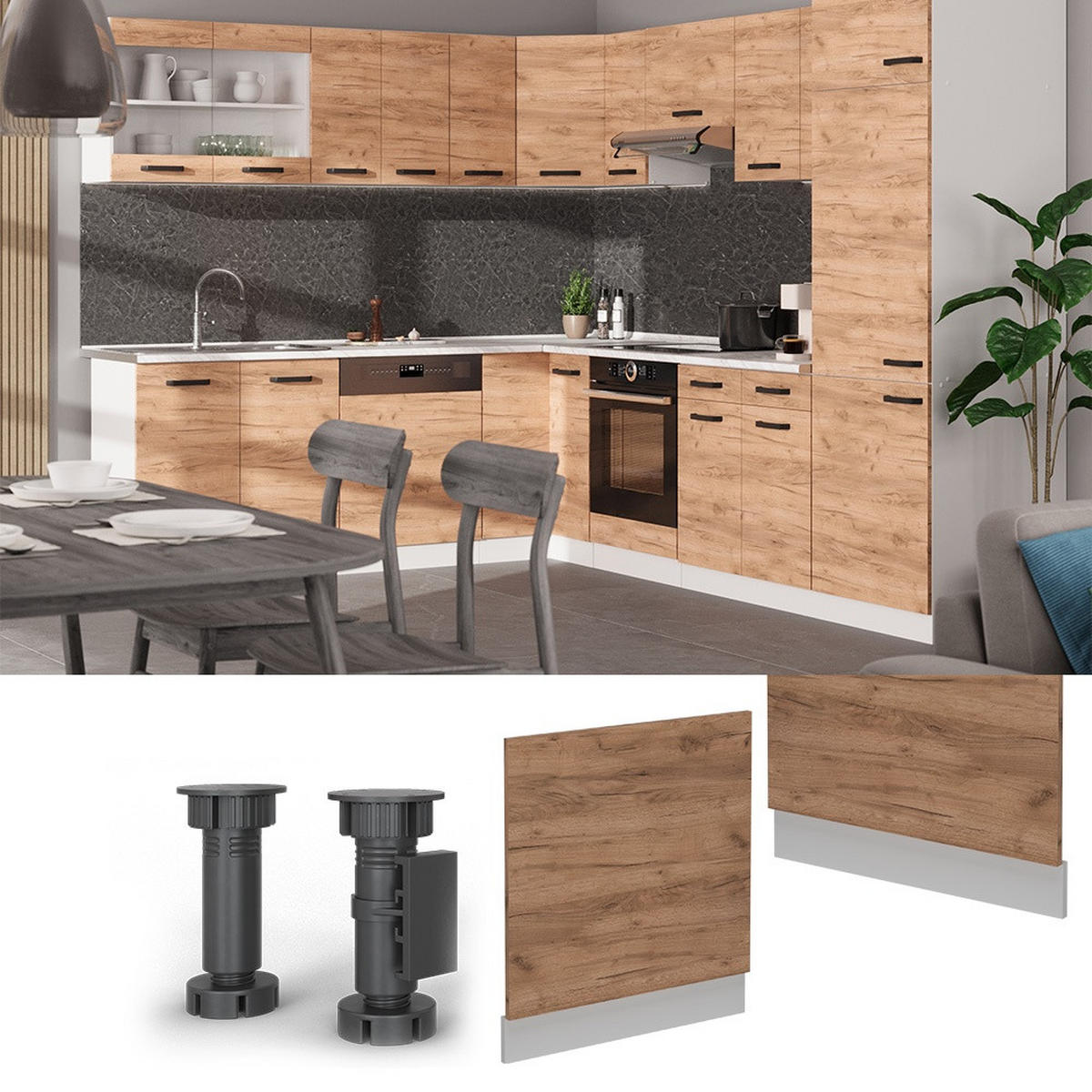 FRONTBLENDE R-Line Goldkraft Eiche 60 cm AP Marmor - Honigeiche/Weiß, Holzwerkstoff (60/57.2/1.6cm) - Vicco