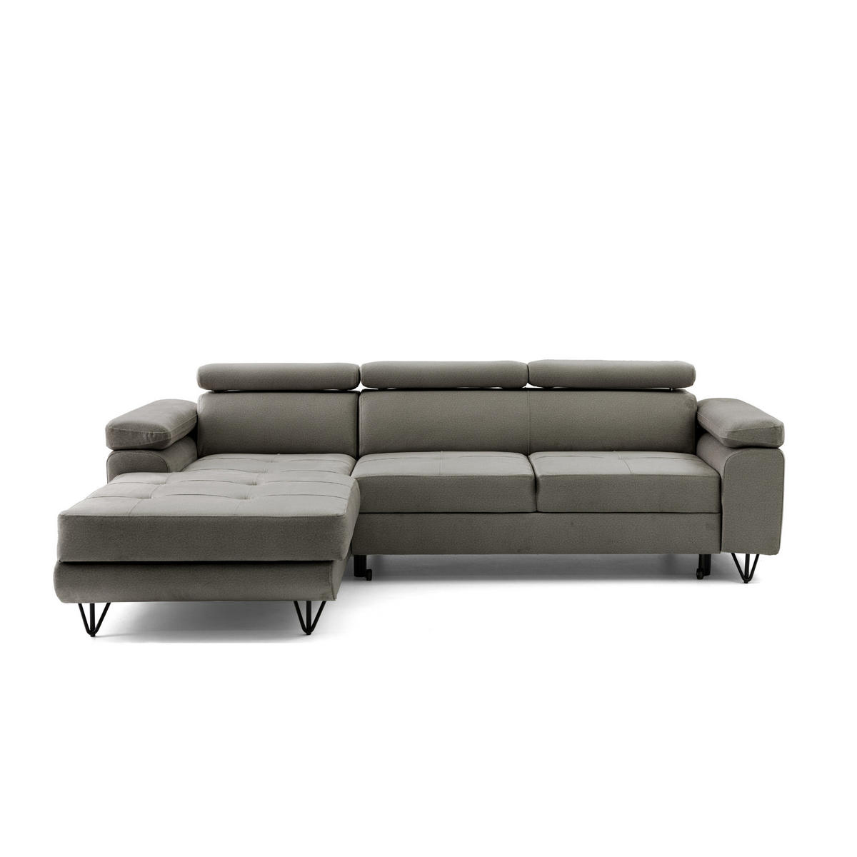 ECKSOFA NORIS L Links mit Schlaffunktion 128x203 Velours Taupe - Taupe/Schwarz, Holz/Textil (250/183cm) - Muffo