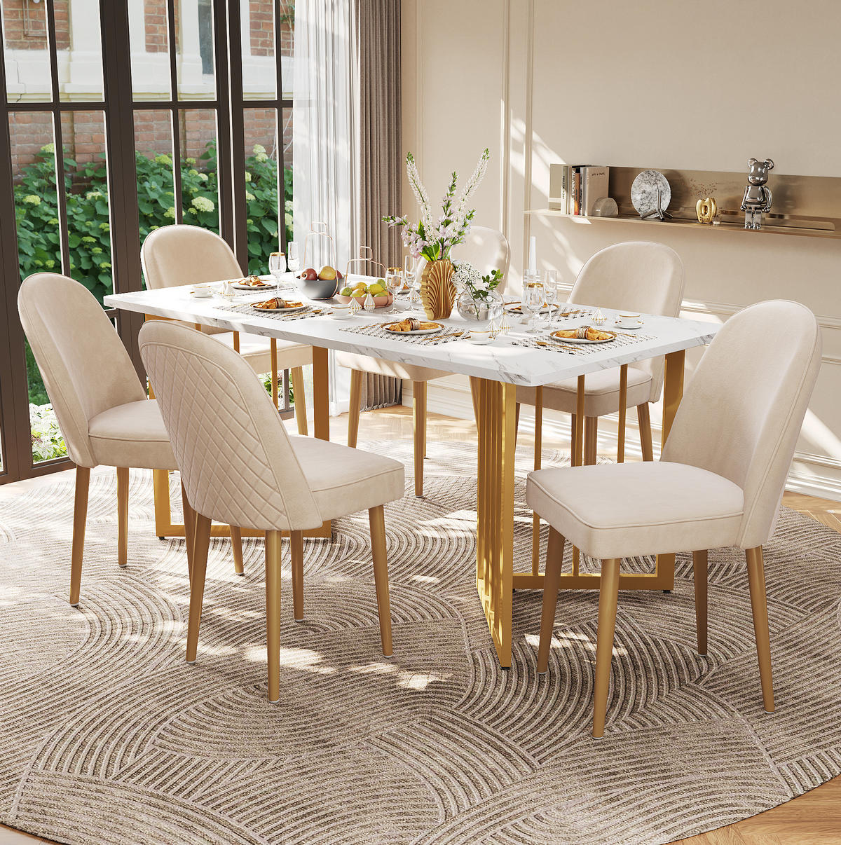 ESSZIMMERSTUHL 2er-Set Samt Beige mit goldfarbenen Metallbeinen - Beige, Metall (62/87.5/45.5cm) - Meubliv