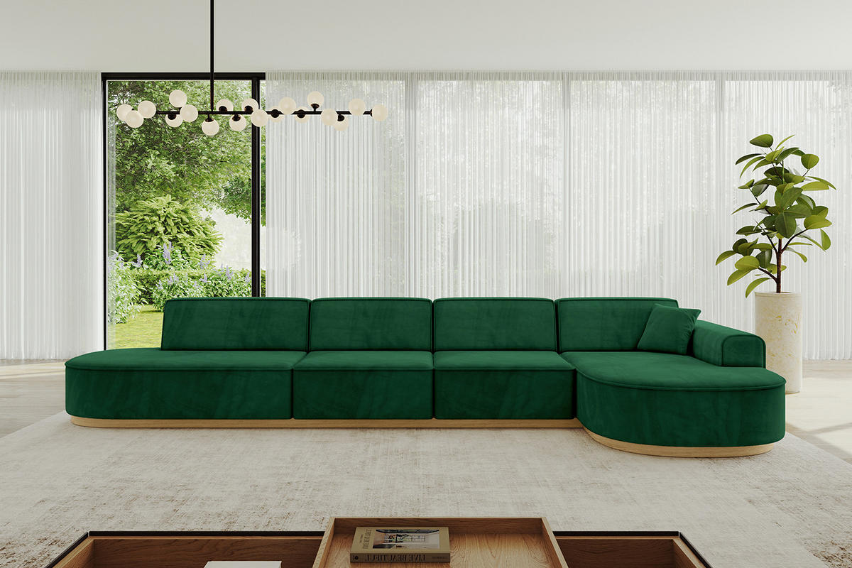 ECKSOFA Ottomane Rechts MARI-L3-v2 - 413x171x83 cm Dunkelgrün Velours - Dunkelgrün, Holzwerkstoff/Textil (171/413cm) - ALTDECOR