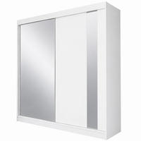 KLEIDERSCHRANK Gloria 200 cm Weiß Spiegel 2 Schubladen Griffe silber - Weiß, Holzwerkstoff (200/216/61cm) - KS Home Concept