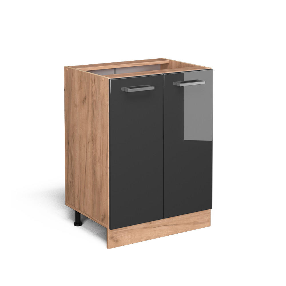 KÜCHENUNTERSCHRANK R-Line Anthrazit Hochglanz 60 cm ohne AP - Anthrazit/Eiche Wotan, Holzwerkstoff (60/81.6/46cm) - Vicco