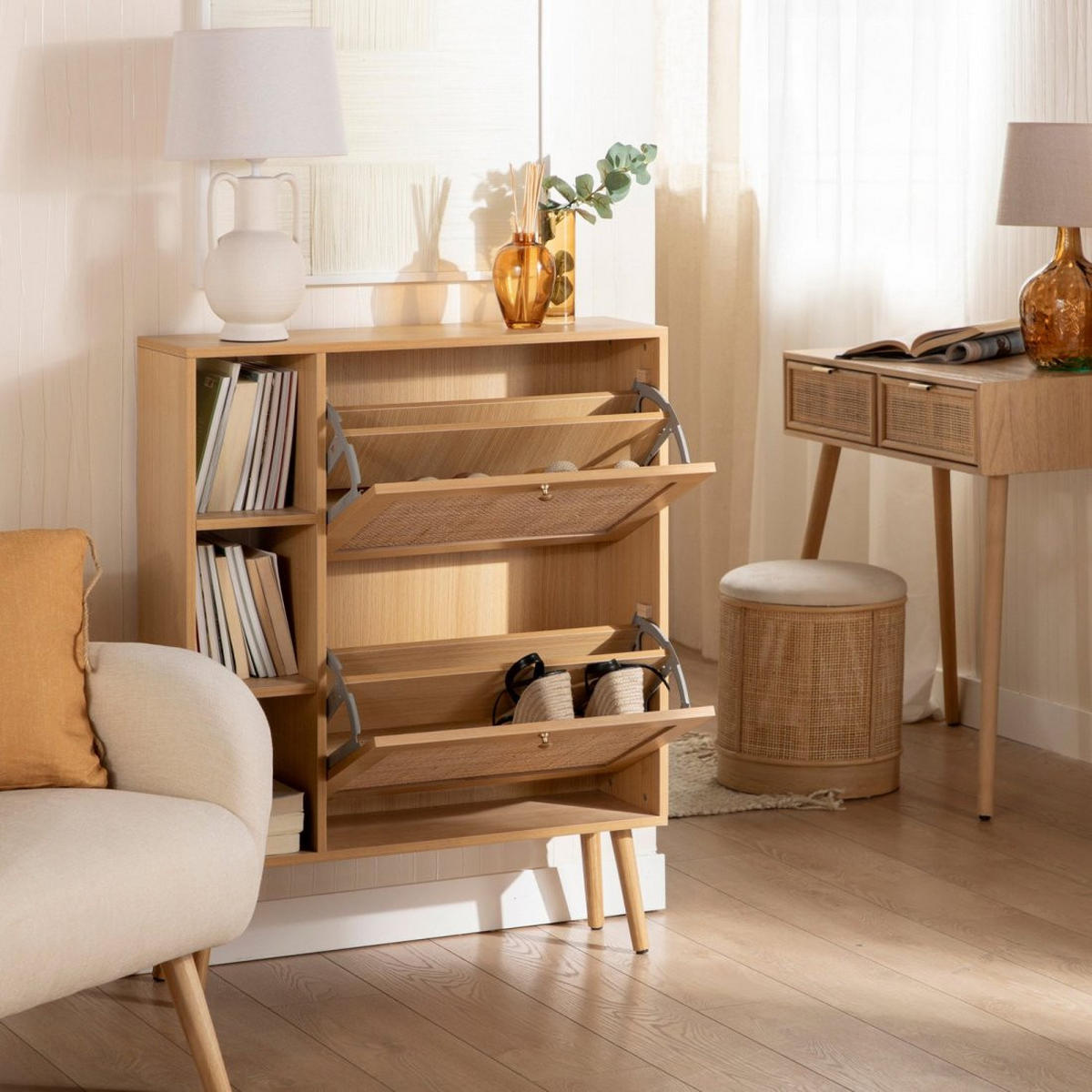 SCHUHSCHRANK DOPPELTES Demi Natürlich 80 cm x 99 cm - Naturfarben, Holzwerkstoff (80/99/24cm) - Klast Home