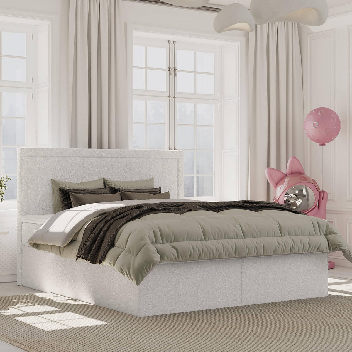 BOXBETT Jodan 200/200 cm Weiß im Baloo Stoff - Schwarz/Weiß, Holz/Holzwerkstoff (200/200cm) - AltaBeds