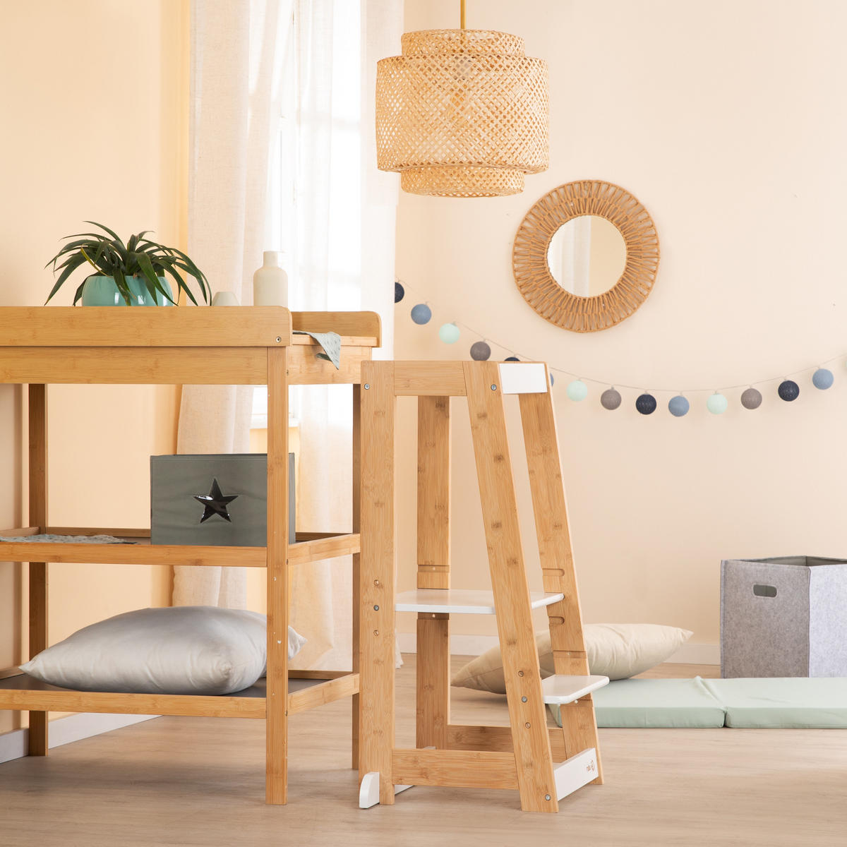 LERNTURM Bambus - Weiß - Weiß, Holz (54/88/43.5cm) - Roba