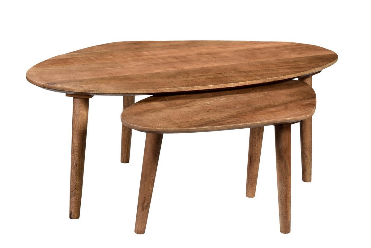 COUCHTISCH organisch 2er Set aus Holz 116x66x20cm, braun - Braun, Metall (116/66/85cm) - Livingfurn