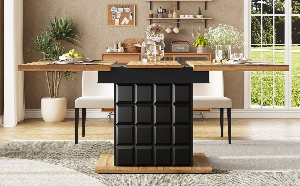 ESSTISCH 110-140x80x75 cm in Schwarz und Natur aus MDF mit beidseitigem Auszug ausziehbar - Naturfarben, Holzwerkstoff (140/80/75cm) - Modfu