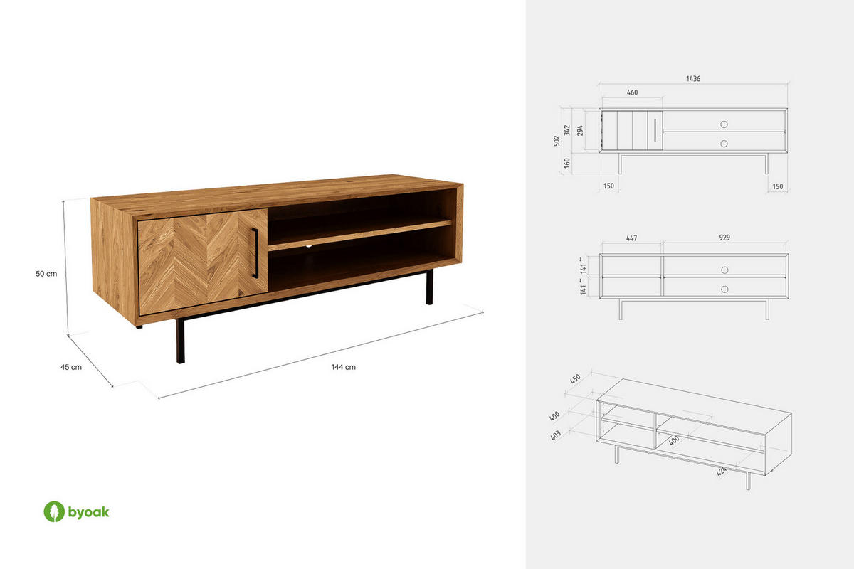 LOWBOARD NIEDRIG LEON Kernbuche - Kernbuche, Holz (144/50/45cm) - byoak