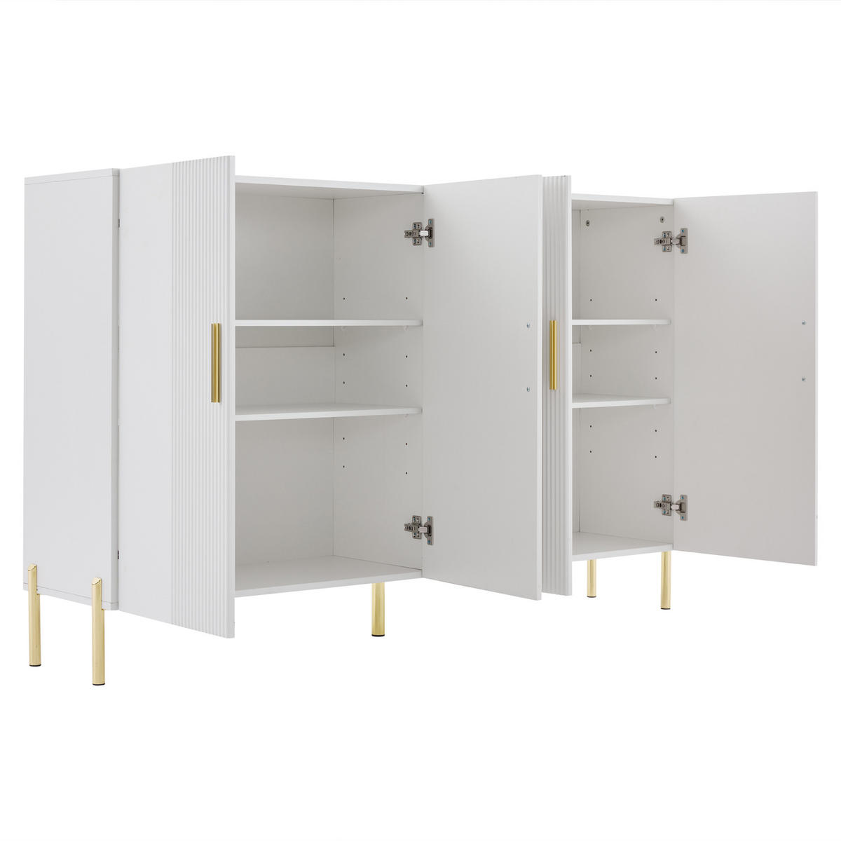 SIDEBOARD Weiß matt 4 Türen 160x35x100cm Stauraum Golddekor - Weiß, Holzwerkstoff (36.5/100/160cm) - FLIEKS