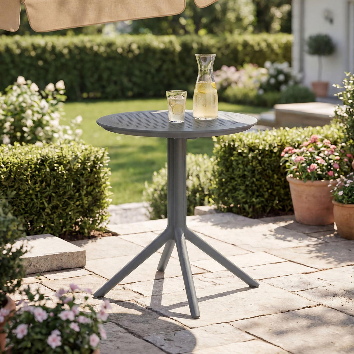 GARTENTISCH rund Kunststoff dunkelgrau - Dunkelgrau, Kunststoff (60/60/74cm) - CLP