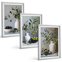 BILDER SET 3er Set - 40x60 cm Silberner Rahmen - Oliven in schlichten Vasen - Silberfarben, Kunststoff (40/60cm) - TULUP