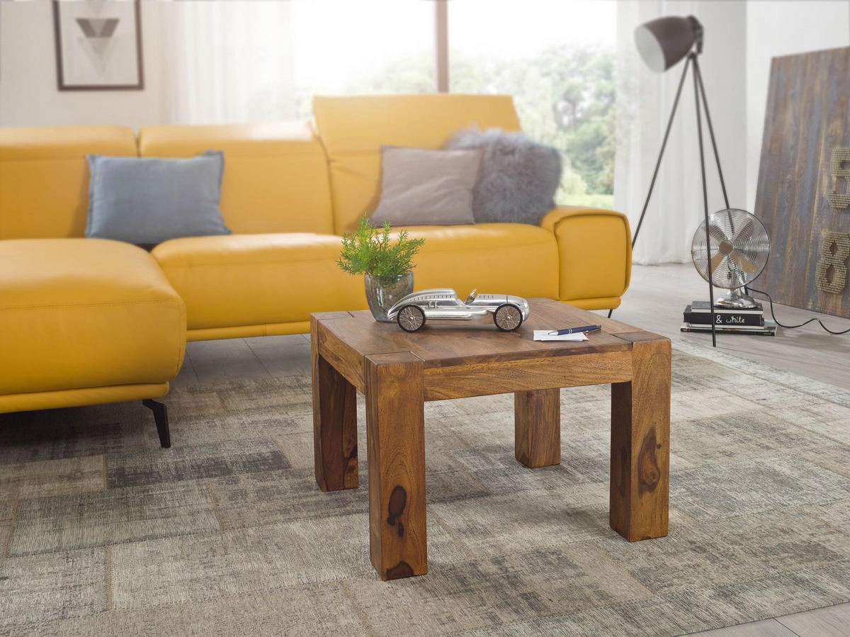 COUCHTISCH aus Akazienholz, rustikal, quadratisch, handgefertigt, Braun 60x60x40 cm - Braun, Holz (60/60/40cm) - KADIMA DESIGN