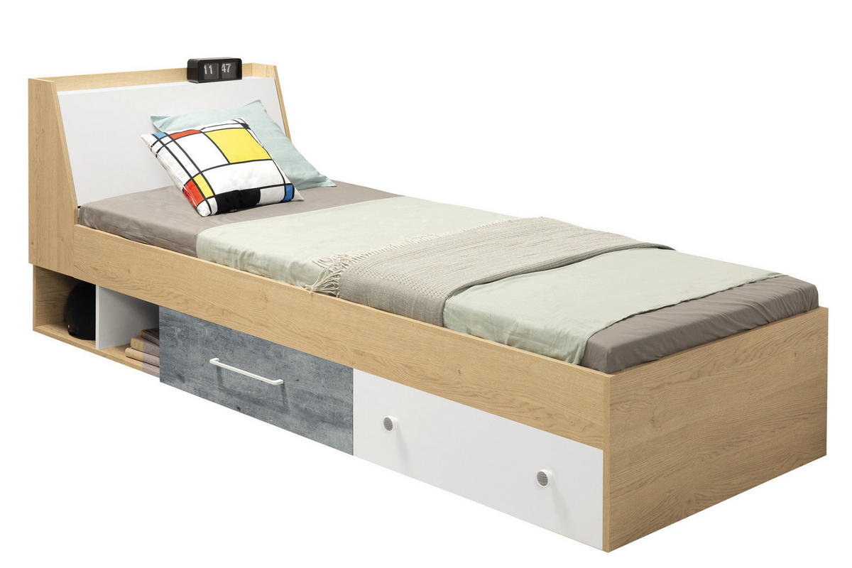 SCHLAFZIMMER Set 8-tlg. – STEP System – Weiß / Sonoma Eiche - Eichefarben, Holzwerkstoff (90/182/50cm) - hi-markt