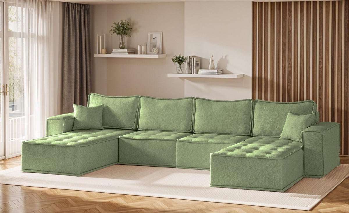 WOHNLANDSCHAFT Sande In Alpine - Hellgrün, Holzwerkstoff/Textil (372/85/192cm) - Fun Möbel