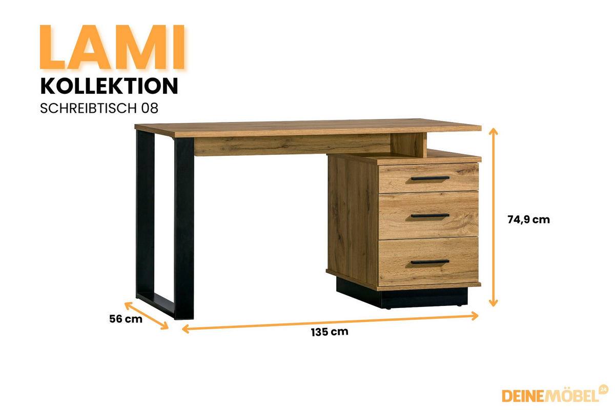 JUGENDZIMMER-SET LAMI G 5-teilig in Wotan Eiche / Schwarz Matt mit Lamellen - Eiche Wotan/Schwarz, Holzwerkstoff (355/56/194cm) - Deine Möbel 24