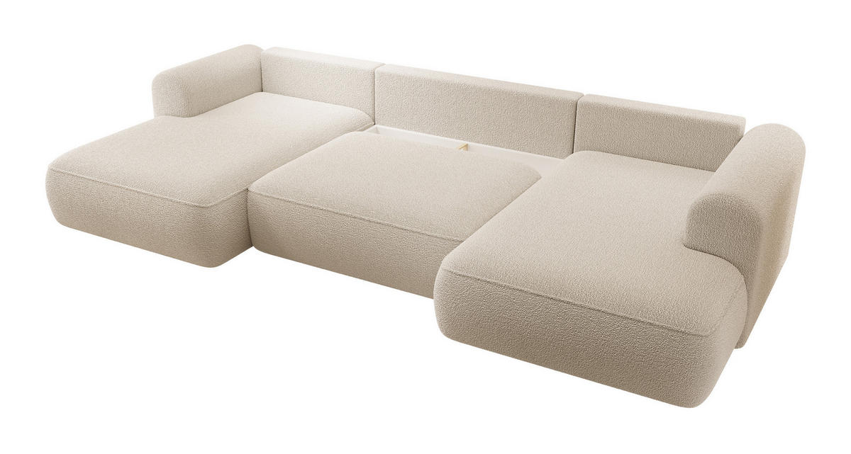 WOHNLANDSCHAFT Ovo Beige Boucle - Beige/Schwarz, Textil (375/95/185cm) - Selsey