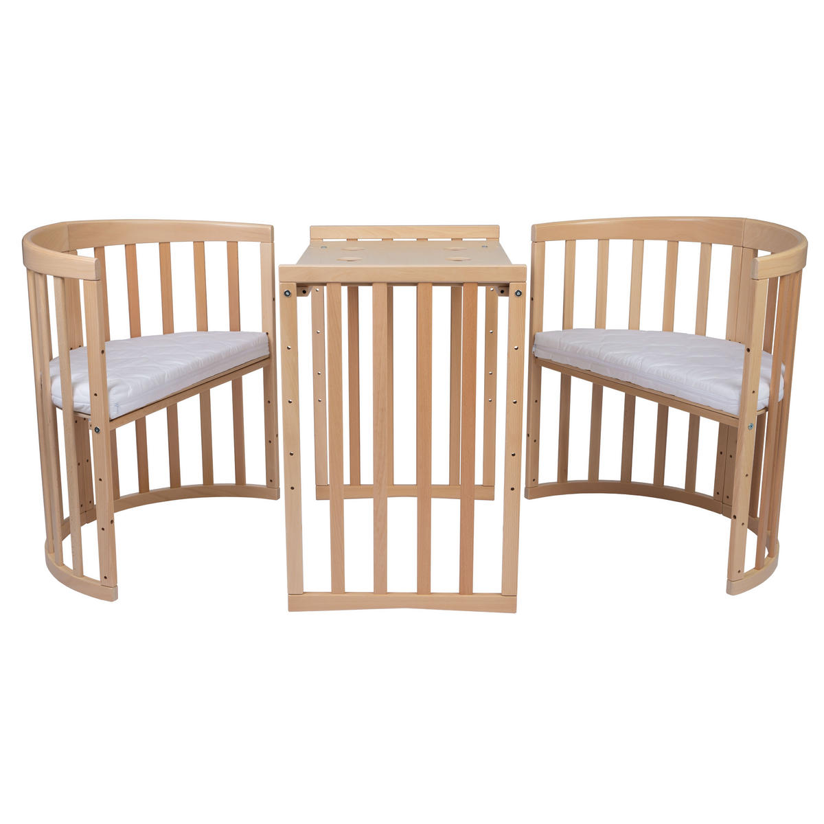 BABYBETT NATUR OVAL 7in1 mit Matratze - Naturfarben, Holz/Textil