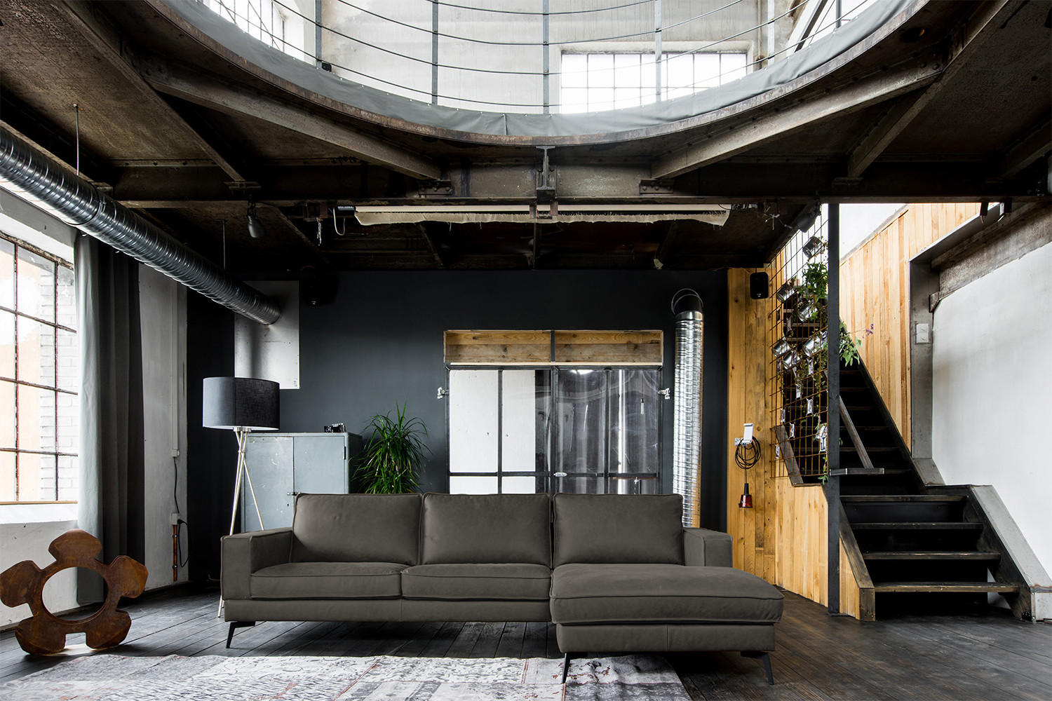 ECKSOFA BLOOM Anthrazit Leder - Anthrazit/Schwarz, Leder (276/177cm) - KAWOLA