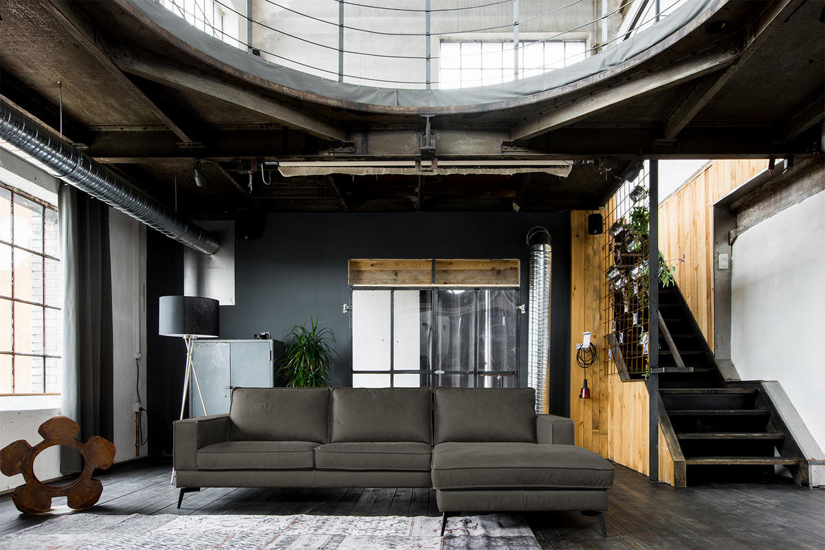 ECKSOFA BLOOM Anthrazit Leder - Anthrazit/Schwarz, Leder (276/177cm) - KAWOLA