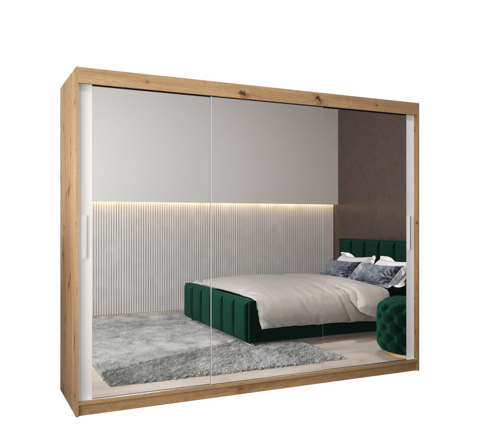 SCHWEBETÜRENSCHRANK 200/250/62 2-türig - Silberfarben/Eiche Artisan, Holz/Kunststoff (250/200/62cm) - Abiks Möbel