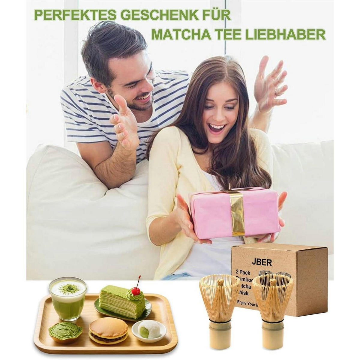 MATCHABESEN 2-teiliges Set Bambus 100 Borsten - Braun, Naturmaterialien (6/10/6cm)