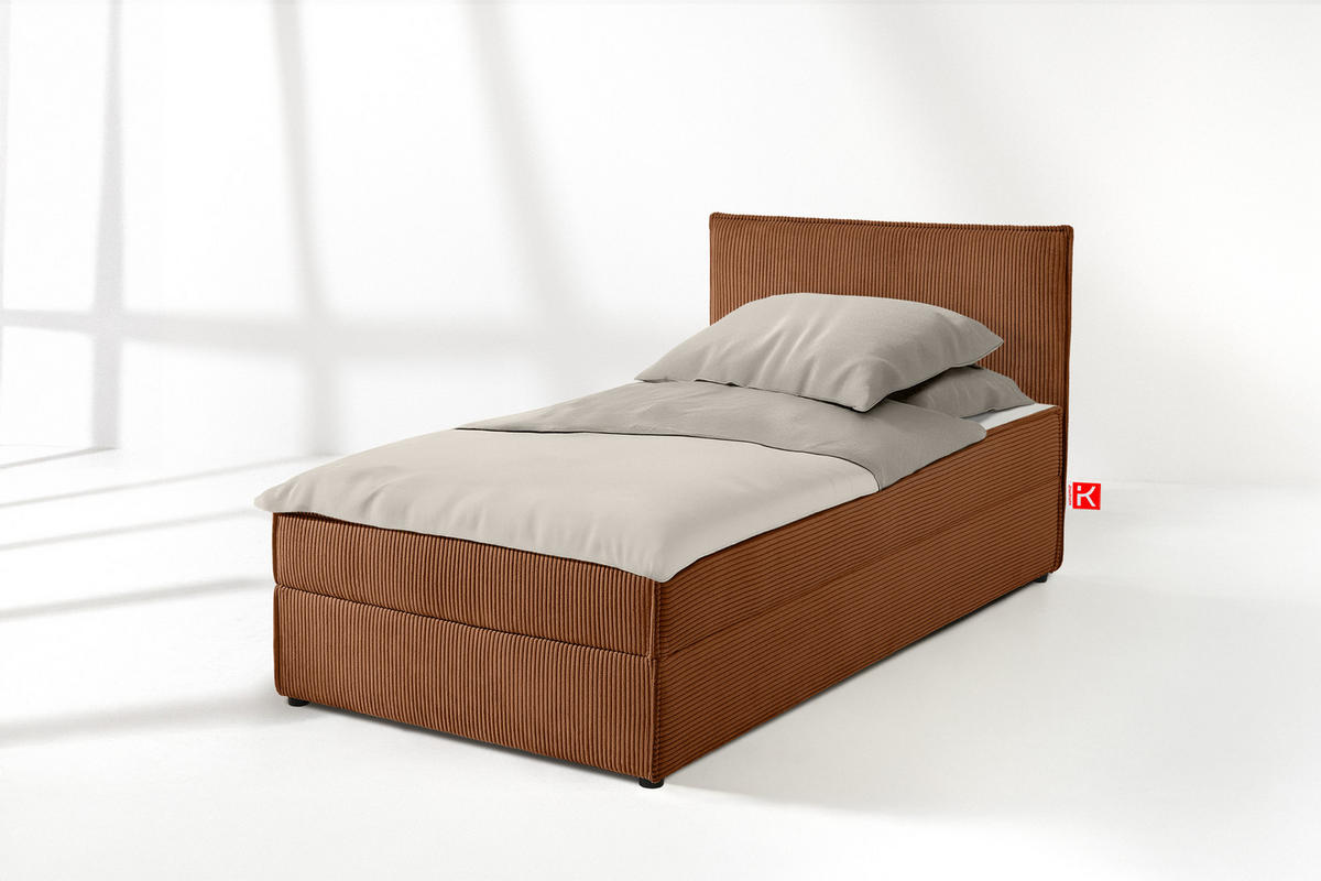 BOXSPRINGBETT ROTI Einzelbett, orange - Schwarz/Orange, Holz/Holzwerkstoff (90/200cm) - KONSIMO®