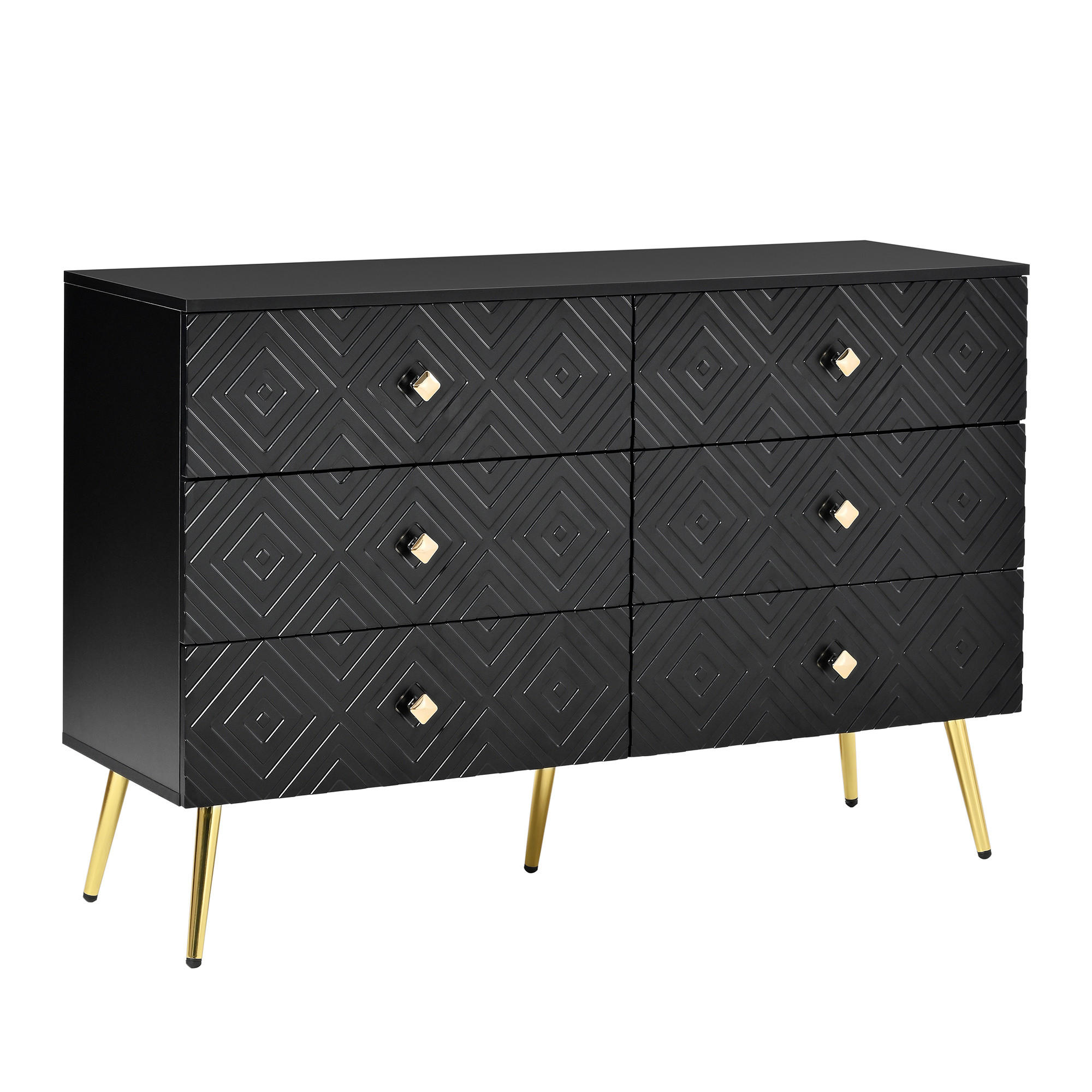 SIDEBOARD mit 6 Schubladen und geometrischem Muster Schwarz - Schwarz, Holzwerkstoff (40/80/120cm) - Urban Meuble