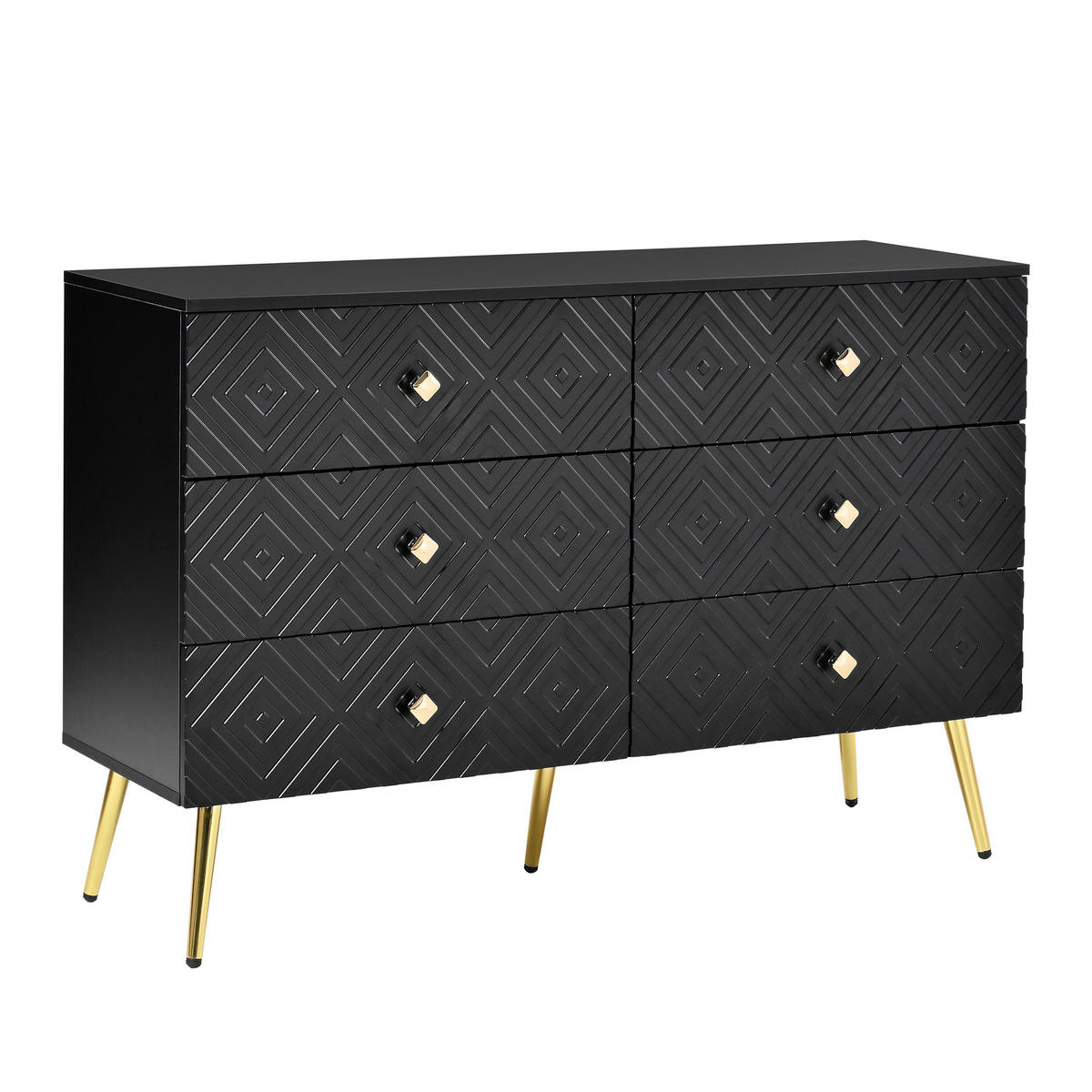 SIDEBOARD mit 6 Schubladen und geometrischem Muster Schwarz - Schwarz, Holzwerkstoff (40/80/120cm) - Urban Meuble